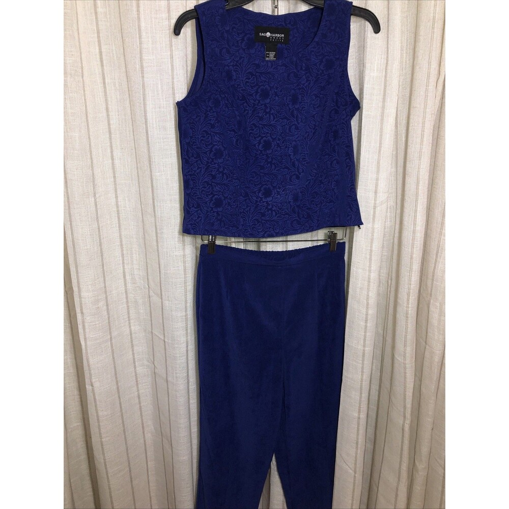 Sag Harbor Petite 2-Piece Pant Suit Set 10P Tank & Trousers Y2K Periwinkle Blue - Picture 1 of 14